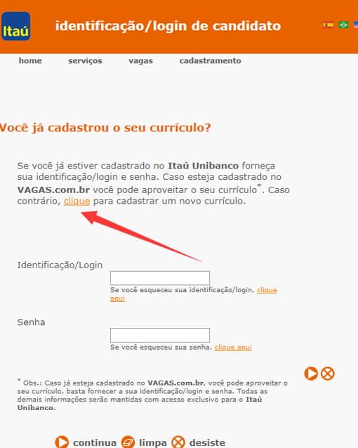 Cadastrar o currículo itau - vaga.com.br